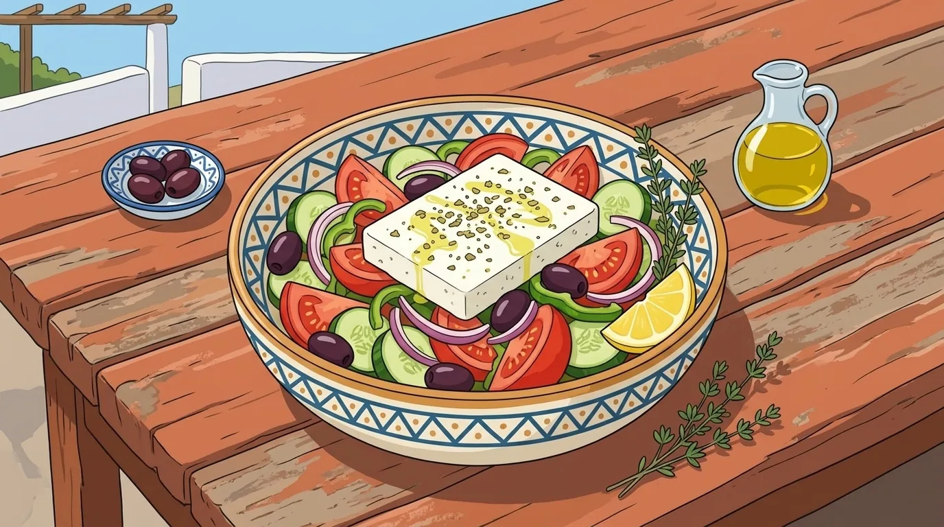 Traditioneller griechischer Bauernsalat mit Feta und Kalamata-Oliven