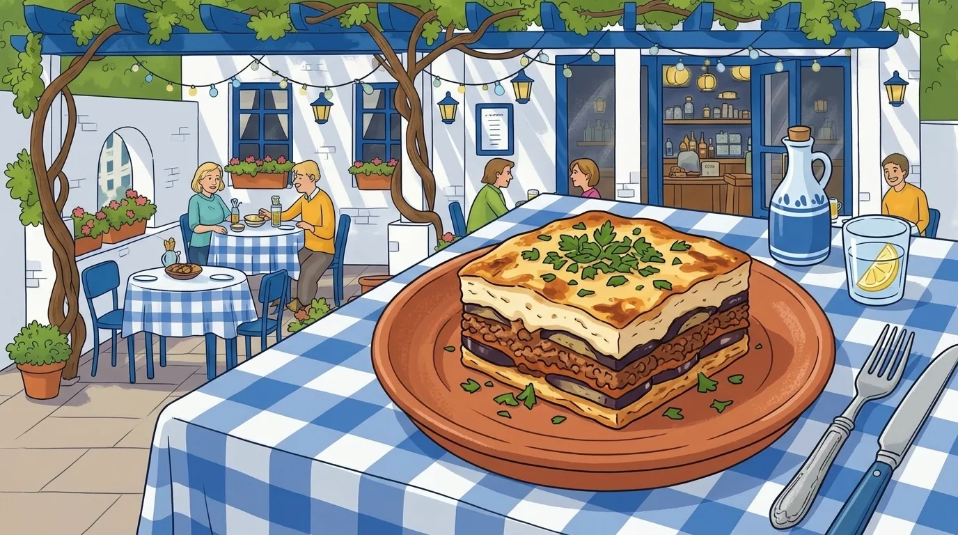 Hausgemachte griechische Moussaka mit Aubergine und Béchamel
